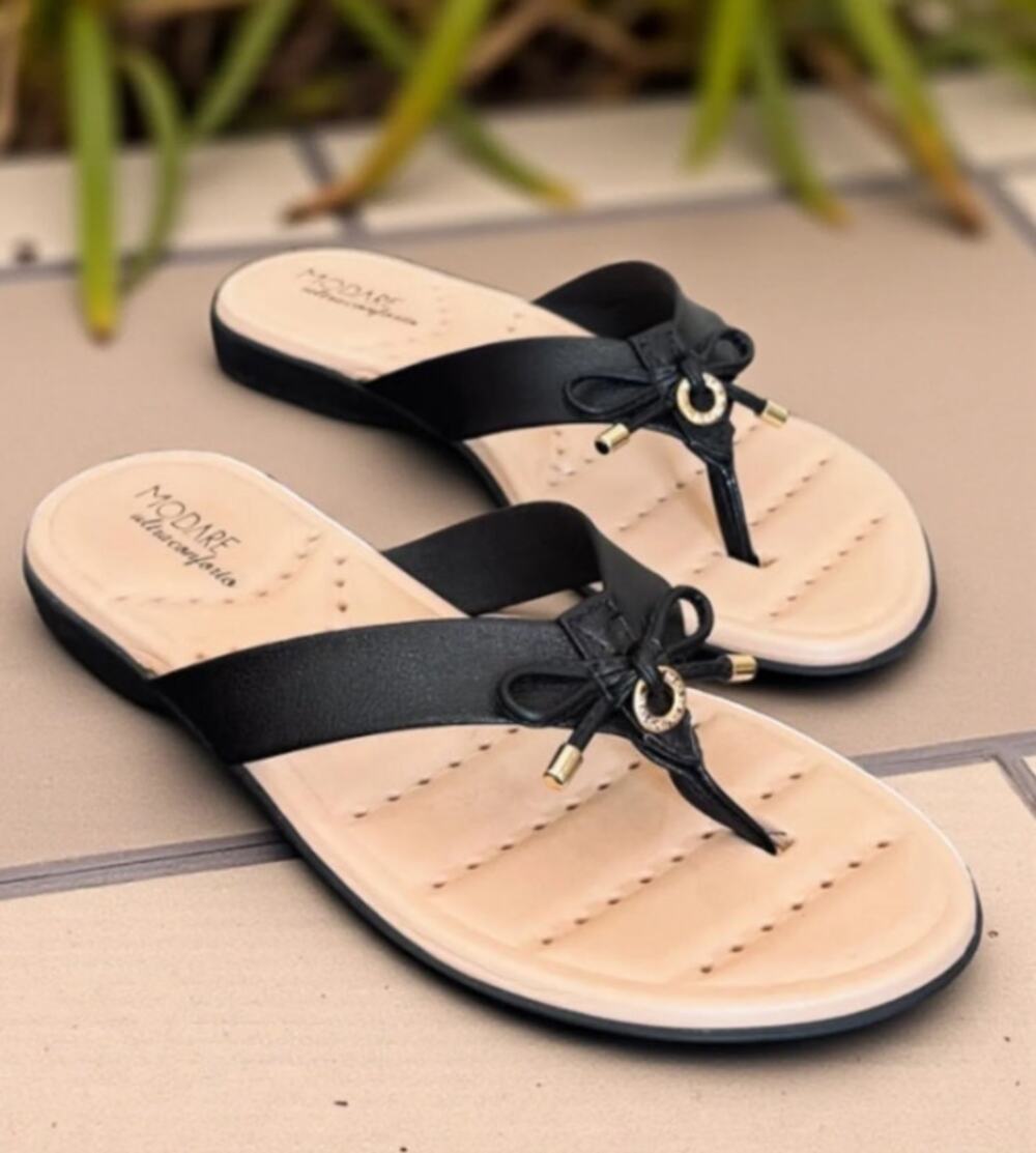 Modare Ultraconforto Thong Sandal Womens 9 Black Nude Padded Insole Bow Slip On